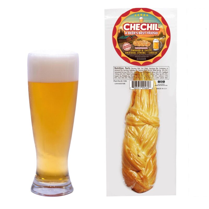 Chechil Smoked Braided String Cheese 4 Pack beer snack, the ultimate pairing for lagers, charcuterie, and game night