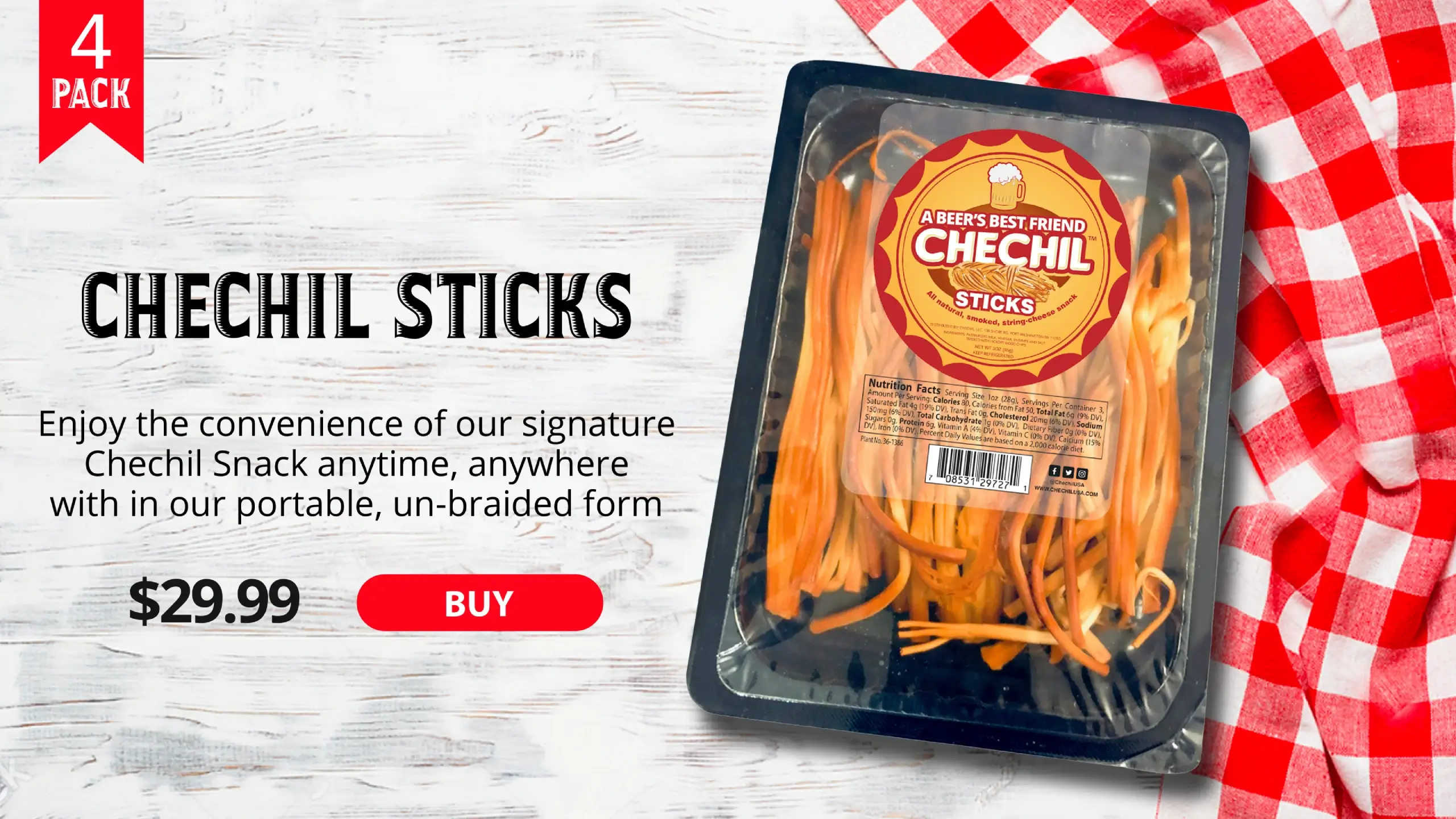 Chechil Smoked & Chewy Cheese Jerky Sticks – Snack Pack 4 Pack
